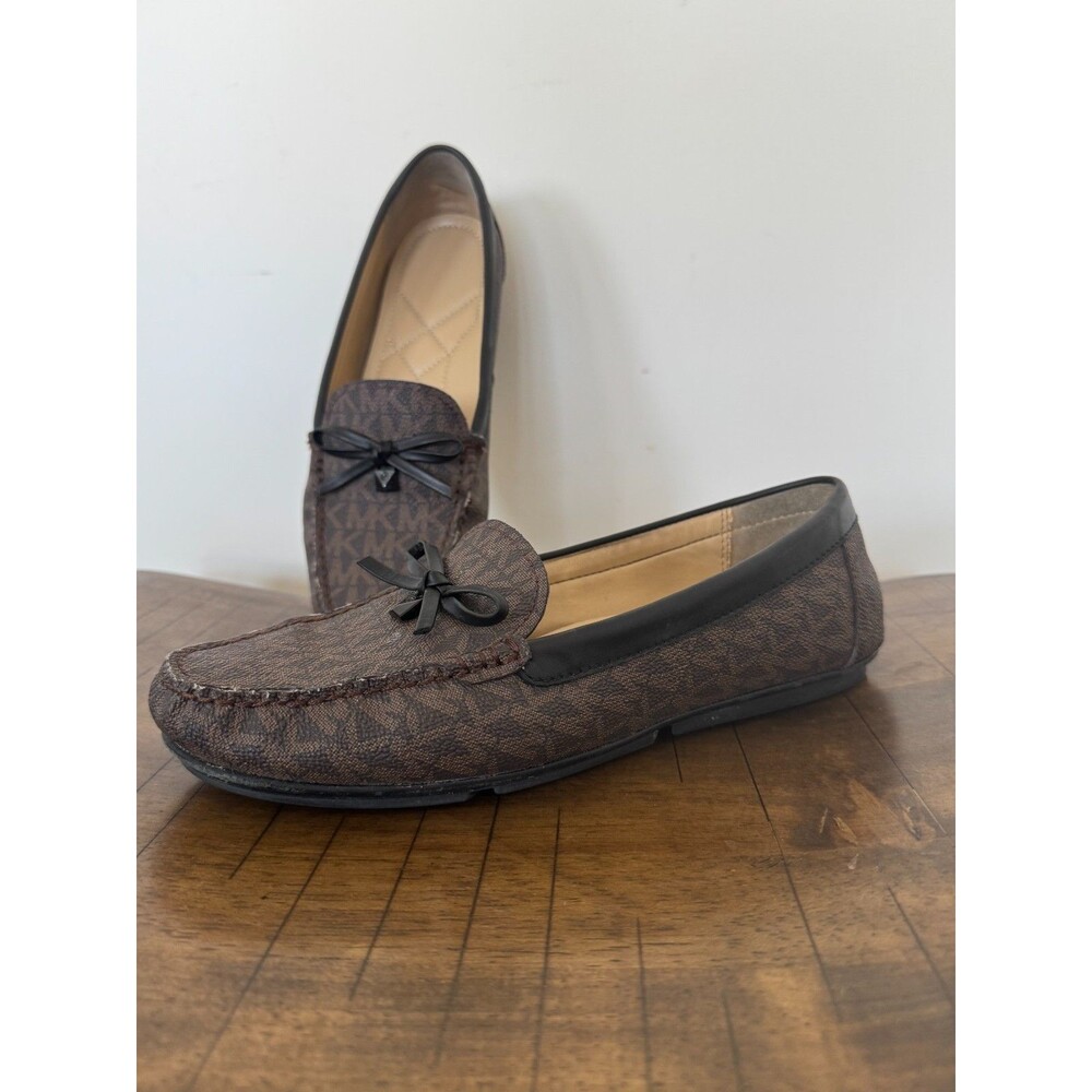 Michael Kors MK Logo Loafers Womens Size 7 Brown Monogram Slip On Flats - Picture 2 of 7